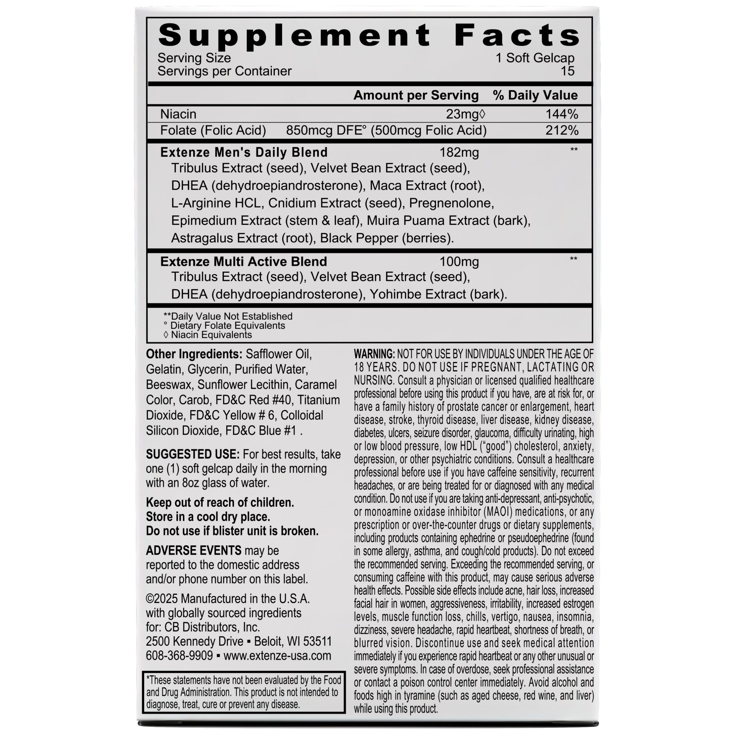 ExtenZe Extended Release 15 soft gelcaps Supplement Facts